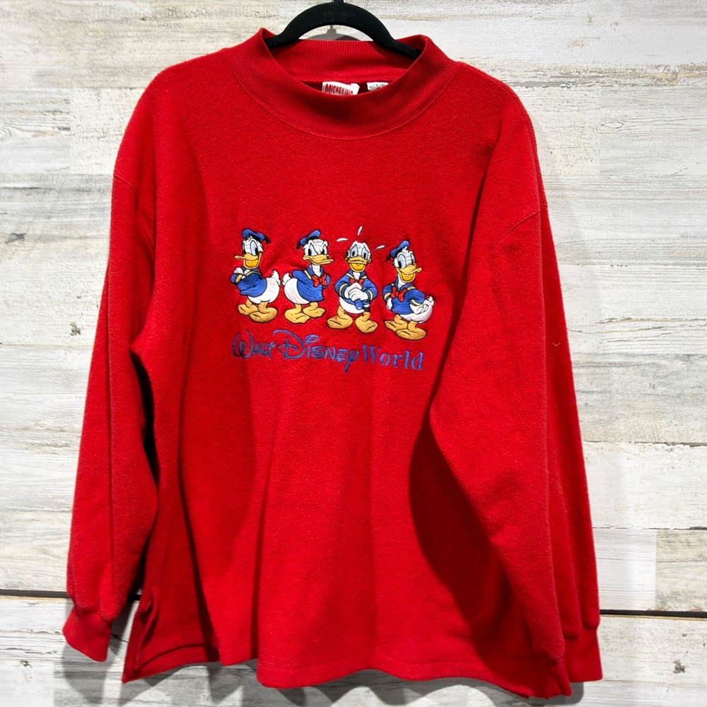 Mickey Inc Sweatshirt Women Large Mock Neck Red Donald Duck Vintage Disneycore